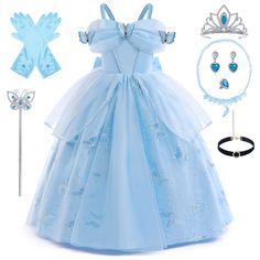 PRICES MAY VARY. Our girl princess dress is adorned with sparkling butterflies on the thin yarn, and this perfect shape is designed for the princess. When you baby girl put it on, will like a real rprincess in a forest with flowers and butterflies, like entering a fairy tale world. The blue princess dress has a zipper design and elastic shoulder straps, with a large bow on the back.making it more convenient to wear and take off.Soft and fluffy cloud like folds on the off shoulder, adorned with b Forest With Flowers, Blue Princess Dress, Blue Costume, Baby Costumes Girl, Princess Halloween Costume, Blue Costumes, Girls Blue Dress, Princess Dress Up, Girls Dress Up