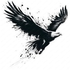 an eagle flying in the air with its wings spread out and splattered on it's body