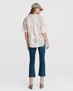 We added a little whimsy to this classic camp-style shirt. Mare is a flattering summer button-down with a delicate floral design that can be worn untucked with your favorite pair of jeans. rag & bone Women's Mare Mesh Cotton Classic Fit Top | Light Dove White, XS. Floral Print Tops With Camp Collar For Day Out, Daywear Blouse With Camp Collar, Button-up Camp Shirt For Casual Gatherings, Spring Camp Shirt For Day Out With Short Sleeves, Spring Camp Collar Top With Relaxed Fit, Summer Blouse With Relaxed Fit And Spread Collar, Summer Blouse With Spread Collar And Relaxed Fit, Relaxed Fit Blouse With Spread Collar For Summer, Camp Collar Shirt For Daywear In Spring