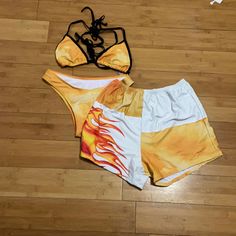 Flame 3piece Bikini From Shein. It’s Completely Brand New And Unworn, But There Are No Tags. It’s So Cute But Not My Size White Summer Sets For Pool, White Summer Pool Sets, White Summer Pool Set, White Poolside Summer Sets, White Stretch Swim Sets, Summer White Sets For Poolside, Fitted White Set For Poolside, White Fitted Swimwear Set, Summer Triangle Top Sets