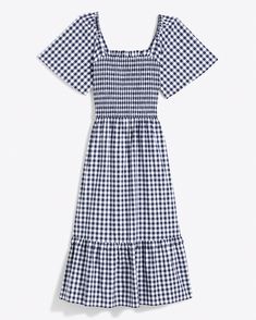 Deana Smocked Dress in Navy Gingham Maxi Outfits, Navy Gingham, Casual Date Night, Casual Date, Smocked Dress, Southern Style, Hat Hairstyles, Square Neckline, Cotton Poplin