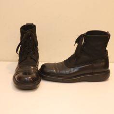 Up For Sale Is A Pair Of Gucci Black Leather Combat Boots Size 10d. The Shoes Have Been Worn A Few Times And Are In Excellent Condition. The Lower Half Is Leather And The Upper Is Fabric. Gucci Round Toe Boots For Workwear, Gucci Boots For Workwear, Gucci Black Boots With Reinforced Heel, Gucci Black Round Toe Boots, Gucci Black Ankle Boots, Black Gucci Boots For Business, Gucci Fitted Boots With Round Toe, Gucci Fitted Round Toe Boots, Casual Gucci Leather Boots