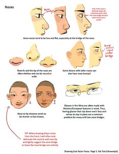 an image of how to draw the nose and head in different ways, with instructions for each