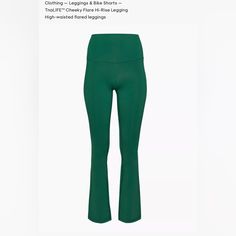 Green Flared Legging. Size Small. Fits Waist 25-26 Inches Content: 82% Nylon, 18% Elastane Size S Is 30" Inseam New Never Been Worn. Comes With Tag Green 4-way Stretch Elastane Pants, Spring Yoga Pants Elastane, Green Elastane Activewear, Green Stretch Elastane Pants, Green Tight Elastane Yoga Pants, Tight Green Elastane Yoga Pants, Green Elastane Pants With 4-way Stretch, Green High Waist Elastane Activewear, Green Fitted Full-length Yoga Pants