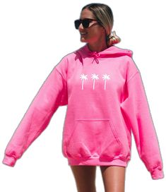 Casual Hoodie With Letter Print In Relaxed Fit, Casual Summer Loungewear Sweatshirt, Summer Casual Sweatshirt For Loungewear, Sporty Letter Print Sweatshirt For Summer, Cotton Hoodie For Summer Vacation, Hooded Cotton Top For Vacation, Pink Sweatshirt With Kangaroo Pocket For Spring, Cotton Hooded Top For Vacation, Casual Spring Hoodie With Letter Print