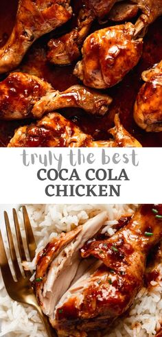 the best coca cola chicken recipe is on top of rice and garnished with parsley