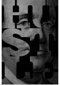 a black and white photo of a man's face with the words $ 5 on it