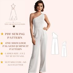 One Shoulder Palazzo Jumpsuit Pattern,Woman Overalls Pattern,Jumpsuit Sewing Pattern,Women Dress Sewing Pattern A0 A4 US Letter-US 2 to 30 | XS-4XL One Shoulder Palazzo Jumpsuit Sewing Pattern, available as an instant download (pdf) sewing pattern bundle with a range of size options, including plus sizes. This pattern has a lining. If you want to sew a lining, you should double the fabric you buy. ✅US Sizes: 2, 4, 6, 8, 10, 12, 14, 16, 18, 20, 22, 24, 26, 28, 30 ✅Standard Sizes: XS, S, M, L, XL, Woman Overalls, Sewing Pattern Women, Sewing Pattern Women Dress, Jumpsuit Sewing Pattern, Overalls Pattern, Jumpsuit Sewing, Pattern Jumpsuit, Suit Sewing Patterns, Jumpsuit Pattern Sewing