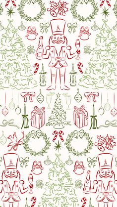 a red and green christmas pattern on white paper