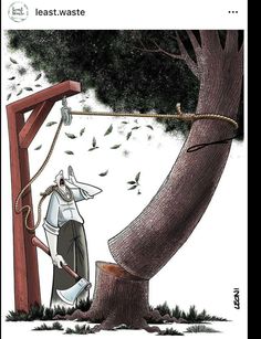 a cartoon depicting a man hanging on to a tree