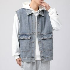 Fashion Mens Denim Vest Coats Waistcoats Color: Black,Blue Material: Cotton Blend Asian Size: M L XL XXL M: Length 66cm, Bust 106cm L: Length 68cm, Bust 110cm XL: Length 70cm, Bust 114cm XXL: Length 72cm, Bust 118cm Payment Method:  All kinds of payments Shipping: I ship it to US with Standard Speedpak Contact with me:  Please message me i will reply to you within 6 hours Return:  Accept 30 days after delievered return without reason Mens Denim Vest, Mens Sleeveless Jacket, Denim Vest Outfit, Denim Vest Men, Vest Outfits Men, Denim Gilet, Waistcoat Fashion, Sleeveless Jean Jackets, Streetwear Jackets