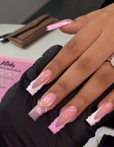 Pink 3d flower art french tip nails 3d Flower Art, Pretty Pink Nails, Ongles Gel French, Pink 3d, French Acrylic Nails