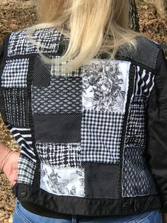 Upcycled Patchwork Jacket Size 12 Women's Black and White - Etsy Handmade Patches, Upcycled Jackets, Sashiko Stitching, Handmade Patch, Black Jean Jacket, Size 12 Women, Outfit Christmas, Patchwork Top, Patchwork Jacket