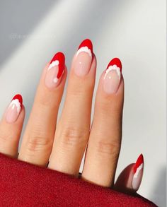 Long Almond, Red French, Cute Christmas Nails, Nail Swag, Festival Nails, Stick On Nails