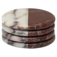 marble coasters stacked on top of each other with brown and white stripes in the middle