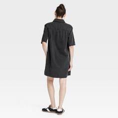 Spruce up your casualwear collection with this Short-Sleeve Mini Shirtdress from Universal Thread™. The short-sleeve shirtdress is made from midweight denim fabric for a breathable fit, while the collared neckline with front button-down closure provides ease of wear. It sports a double-stitched seam, pleated back, front placket and a back yoke for a smart look that's perfect for a variety of occasions. The flap chest pocket completes the design with functional flair. Universal Thread™: Found exc Casual Shirt Dress With Roll-up Sleeves For Fall, Casual Shirt Dress With Roll-up Sleeves For Spring, Casual Half Sleeve Shirt Dress, Casual Summer Shirt Dress With Roll-up Sleeves, Casual Cotton Shirt Dress With Roll-up Sleeves, Casual Half Sleeve Relaxed Shirt Dress, Casual Half Sleeve Relaxed Fit Shirt Dress, Casual Collared Dress With Roll-up Sleeves, Relaxed Fit Short Sleeve Shirt Dress For Day Out