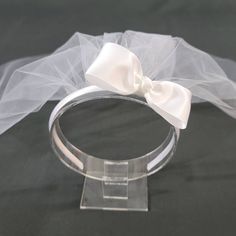 Headband One-tier Communion Veil | Confirmation Veil | First Communion Veil | Bow Veil | Cross Veil | White or Ivory Elegant Tulle Veil For Bridal Shower, Elegant Tulle Bridal Accessories For Bridal Shower, White Tulle Veil For Bridal Shower, Elegant Organza First Communion Dress, Elegant Cream Tulle Veil, Elegant White First Communion Dress With Satin Bow, Cream Tulle Wedding Veil, White Tulle Bridal Accessories For Bridal Shower, Elegant White First Communion Veil