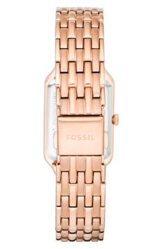 Find FOSSIL Raquel Bracelet Watch on Editorialist. Elongated Roman numeral markers complement the sleek design of a slim rectangular watch set on an elegant gilded bracelet. 23mm case; 12mm band width Three-hand quartz movement Date window Mineral crystal face Stainless steel/goldtone plate Made in Japan Fossil Watch Instruction Manual Timeless Rectangular Rose Gold Watch Accessories, Timeless Rose Gold Rectangular Watch Accessories, Rose Gold Analog Watch Accessories With Rectangular Dial, Rose Gold Watch Accessories With Rectangular Dial, Gold Watches With Bracelet Strap And Rectangular Dial, Rectangular Rose Gold Watch With Bracelet Strap, Rose Gold Rectangular Watch With Bracelet Strap, Elegant Rectangular Watch Accessories With Date Display, Rose Gold Rectangular Watch Accessories For Formal Events