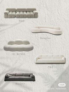 the different types of couches are shown in this image, including one for each seat