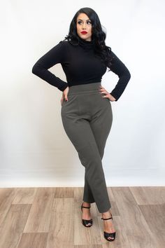 Skinny Pant High Waisted Back Zipper Wide Waistband Poly/Rayon/Spandex blend Dry clean recommended Made in the USA! Teenage Professional Outfits, Female Work Outfits Classy, Plus Size Office Wear Business, Professional Mom Outfits, Alternative Fashion For Work, Youthful Office Outfits, Optician Outfits, Alt Work Attire