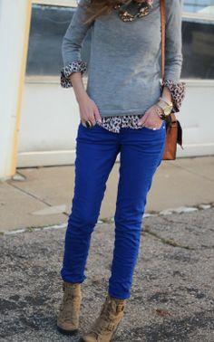 Lilly's Style Cobalt Pants, Royal Blue Jeans, Grey Leopard, Leopard Shirt, Leopard Blouse