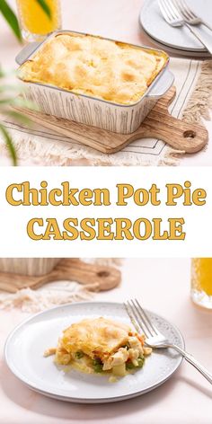 chicken pot pie casserole on a white plate