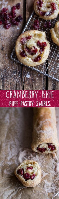 cranberry brie puff pastry swirls on a cooling rack