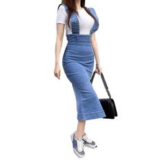 Introducing the 2023 Spring-Summer Collection ââ‚?a modern take on the timeless 20th-century flair with this long jeans skirt with suspenders! High-waisted. stretchy fabric with a light wash gives this piece an edgy. conventional look with a contemporary feel.Why You'll Love It: 90s Nostalgia Redefined: Look quintessential and chic in this vintage-inspired piece that perfectly captures the underground gritty spirit. Statement Suspenders: Featuring adjustable suspenders. making it easy to customi Fitted Knee-length Jeans For Summer, High Waist Bottoms With Suspenders For Spring, Chic Spring Bottoms With Suspenders, Trendy Fitted Bottoms With Suspenders, Fitted Bottoms With Suspenders For Spring, High Waist Cotton Bottoms With Suspenders, Fitted Denim Bottoms With Suspenders, Spring Suspender Dress With Pockets, Medium Wash Denim Bottoms With Suspenders