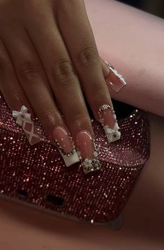 Pink Bling Nails Short, Short Acrylic Birthday Nails, Juicy Couture Nails, Quinceanera Nails Pink, Pink Bling Nails, 4b Hair