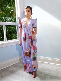 Digital Print V-neck Dress, Pink Summer Dress With Digital Print, Multicolor Digital Print Maxi Dress For Spring, Multicolor V-neck Digital Print Dress, Lagerstroemia Speciosa, Terno Dress, Filipiniana Dress, Beach Wedding Attire, Very Peri