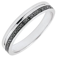 a white gold ring with black diamonds