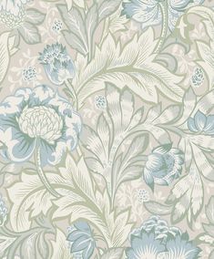 a floral wallpaper with blue and green flowers