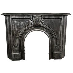 an old fireplace with a decorative design on the top and bottom part, isolated against a white background