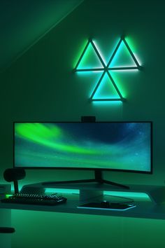 Nanoleaf Lines RGB light bars in a gaming room above the monitor Apple Homekit, Google Assistant, Desk Setup, Smart Lighting