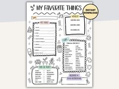 the my favorite things printable planner