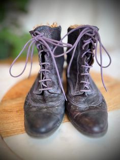 These are the most interesting boots ive come across! Dark purple, victorian inspired, lace up party in the front... purple, stretchy, sandal detail in the back!   Fit true to size. Leather exterior has some wear and discolouration, but it only adds to the mystique and allure of these babies! *All upcycled, recycled, handmade, and consignment items are previously loved and may not always be in pristine condition. However character and patina is WHY we love these items. We thank you for you contr Interesting Boots, Up Party, Fast Fashion, Dark Purple, Boot Shoes Women, Cute Shoes, Patina, Womens Boots, Shoe Boots