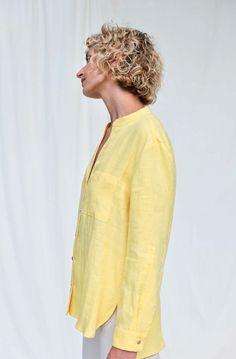 Shirt made in mid-weight pre-washed Lithuanian linen. Comfortable fit, which doesn't restrict your moves. Versatile style - perfect to wear every day with your favorite pair of trousers, high-waisted jeans, skirt, or shorts. Yellow Relaxed Fit Linen Shirt, Yellow Long Sleeve Linen Top, Loose Fit Shirts, Jeans Skirt, Linen Top, Button Up Shirt, Festival Season, High Waist Jeans, Button Up Shirts