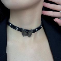 Length: 31-40cm Butterfly Choker Necklace, Choker Necklace Black, Butterfly Choker, Leather Butterfly, Black Choker Necklace, Ring Bag, Swimwear Sets, Faux Pearl Necklace, Necklace Black