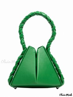 Olivia Mark - Artistic Braided Straps Tote Bag Green Pouch Bucket Bag For Spring, Green Bucket Bag For Spring, Green Rectangular Bucket Bag For Evening, Modern Green Bags With Braided Handles, Green Square Bucket Bag With Removable Pouch, Modern Green Bucket Bag With Handles, Green Handheld Bucket Bag With Detachable Strap, Green Rectangular Evening Bucket Bag, Green Pouch Bag With Braided Handles