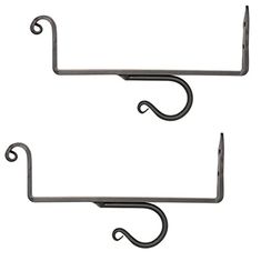 two black metal shelf brackets with hooks on each side and one has a hook in the middle