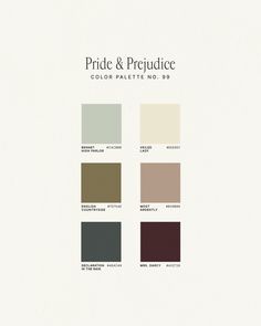 the color scheme for pride and prudee is shown in different colors, including brown, beige, green, red