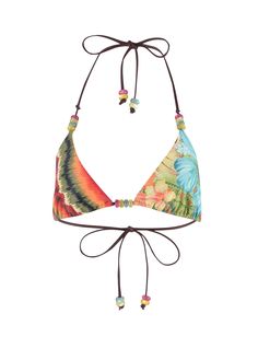 FINLEA BIKINI TOP - MULTI : TROPICAL FLORAL Beach Triangle Halter Top With Padded Cups, Tropical Seamless Triangle Top Swimwear, Padded Triangle Top Halter For Beach, Padded Triangle Halter Top For The Beach, Triangle Top Halter With Padded Cups For Beach, Vacation Swimwear With Padded Triangle Top, Seamless Beachwear Halter Top For Vacation, Seamless Halter Top For Vacation Beachwear, Seamless Halter Top For Beach Vacation