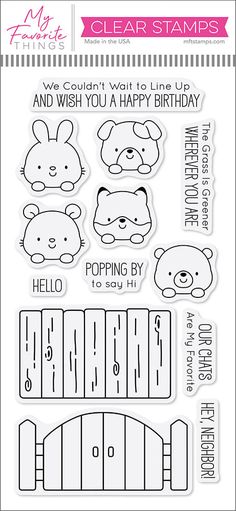 clear stamps with the words happy birthday and some pictures of bears in front of them