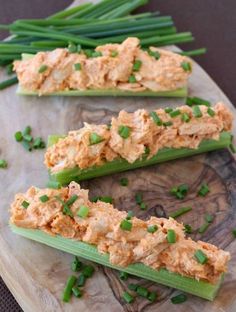 celery sticks topped with tuna and green onions