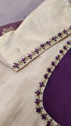 Thread Work Aari Design, Art Work Blouse Design, Simple Hand Work Blouse Design For Silk Saree, Simple Hand Work Blouse Designs Thread Work, Sudithar Design, Blouse Aari Work Design Simple, Off White Blouse Designs Work, Simple Maggam Work Designs, Embroidery Saree Designs