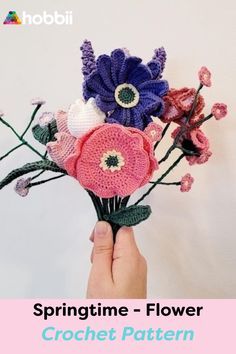 crochet pattern for springtime - flower bouquet by hoobi designs with instructions