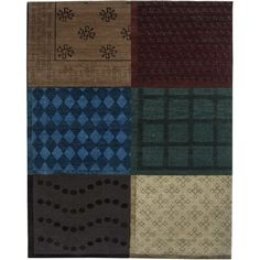 a multicolored area rug with different patterns