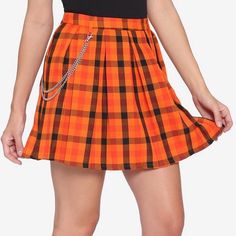 New With Tags But Does Not Come With Belt Chain! Perfect For Halloween Season. Orange You Glad We Released This Skirt In Time For Halloween? Time For A Pumpkin Patch And A Hay Ride In This Adorable Orange Pleated Plaid Skirt, Featuring Removable Chain, Belt Loops And Side Zipper Closure. 65% Polyester; 35% Rayon Non-Stretch Material Wash Cold; Dry Low 17" Long Imported Listed In Junior Sizes Black Zip Up Hoodies, Skirts Hot, Hay Ride, Pleated Plaid Skirt, Black Plaid Skirt, Street Skirt, Pleaded Skirt, Goth Skirt, Clueless Fashion