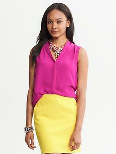 Draped Sleeveless Blouse Pink Sleeveless Blouse For Work, Sleeveless Buttoned Office Top, Sleeveless Buttoned Tops For Office, Sleeveless Blouse For Work With Buttons, Draped Collar, Holiday Lookbook, Summer Outfit Inspiration, Sleeveless Blouse, Classic Looks