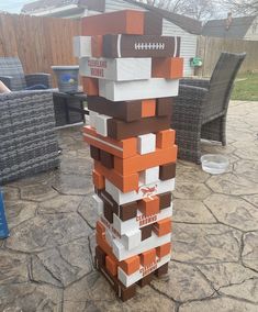 a giant stack of blocks made to look like a football game